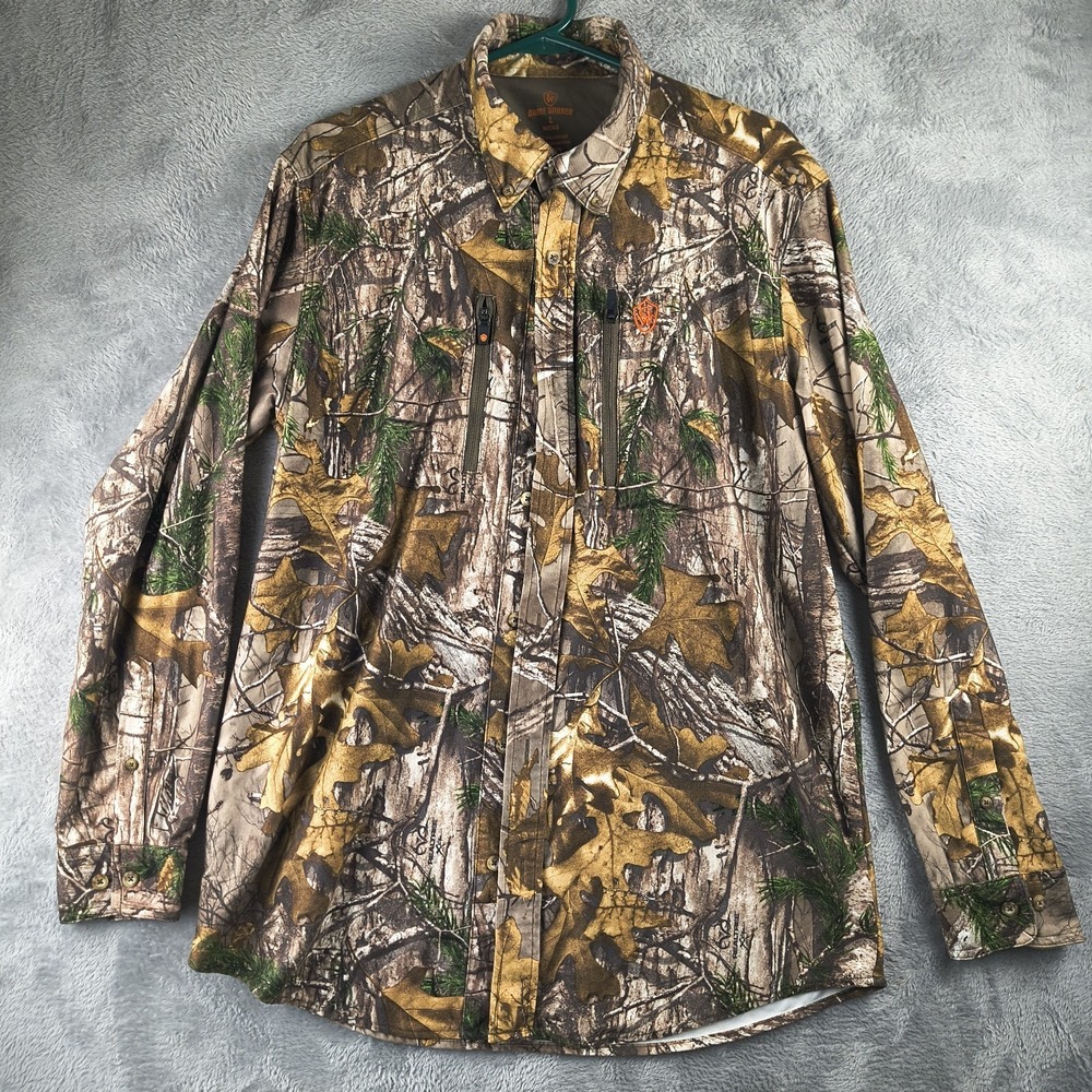 Game Winner Real Tree Camouflage Performance Shirt Men Large Long Sleeve Button